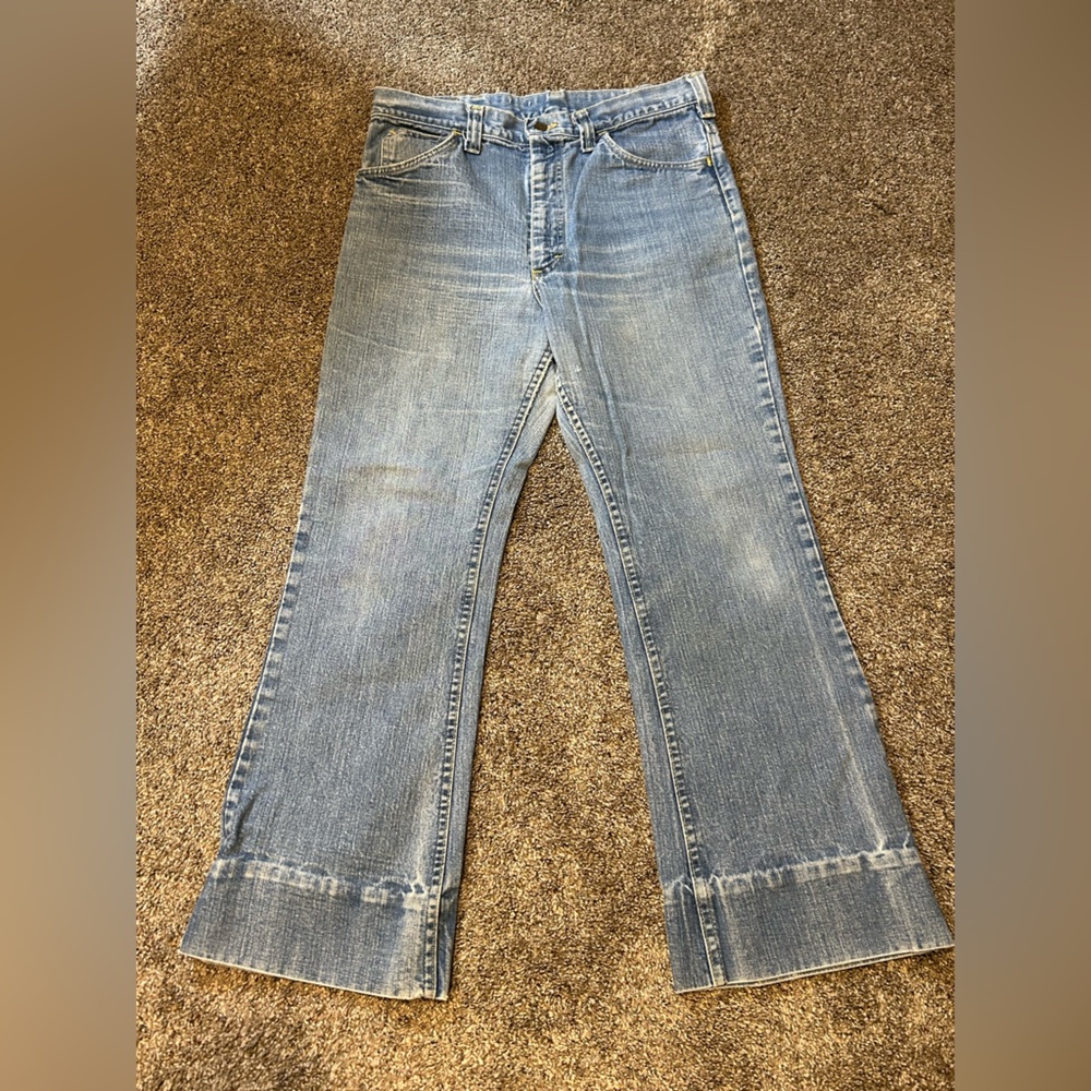 Vintage 70s Lee Bell Bottoms Flared Denim Whiskered Size 33 X 28* RARE TALON 42
